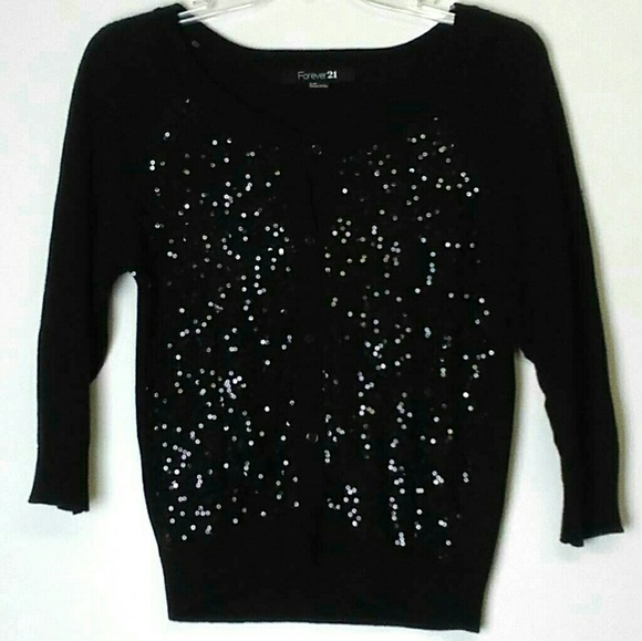 Forever 21 Sweaters - Forever 21 Sequin 3/4 Sleeve Cardigan Black Small Forever 21 Sweaters - Forever 21 Sequin 3/4 Sleeve Cardigan Black Small